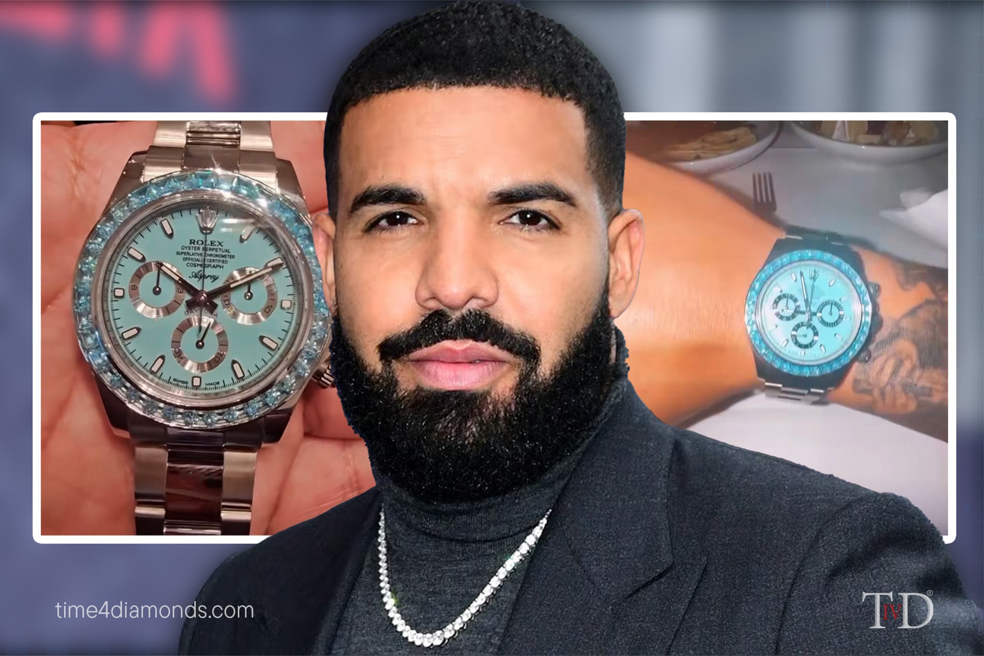 Drake pictured with his Rolex Daytona "Asprey" in the background.