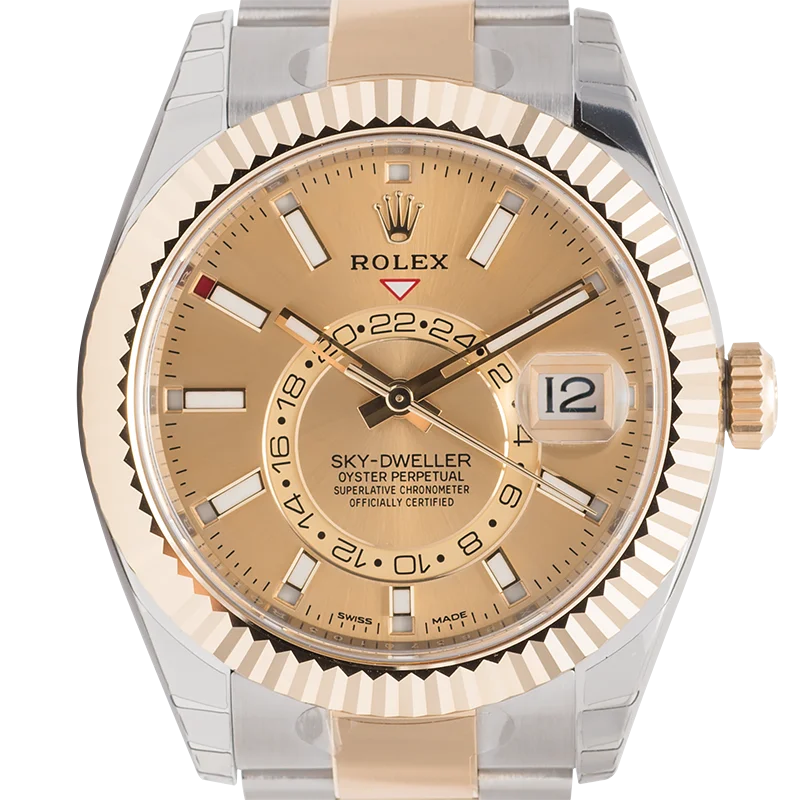 Rolex Sky-Dweller Steel & Yellow Gold Champagne Index Markers Dial 326933