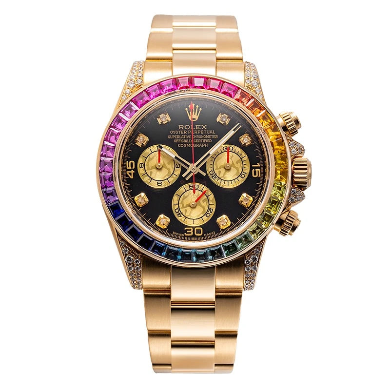 Full view of Rolex Daytona Rainbow Yellow Gold 116508