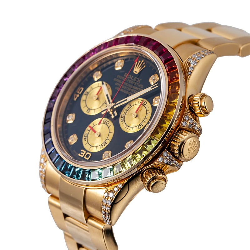 Side view of Rolex Daytona Rainbow Yellow Gold 116508