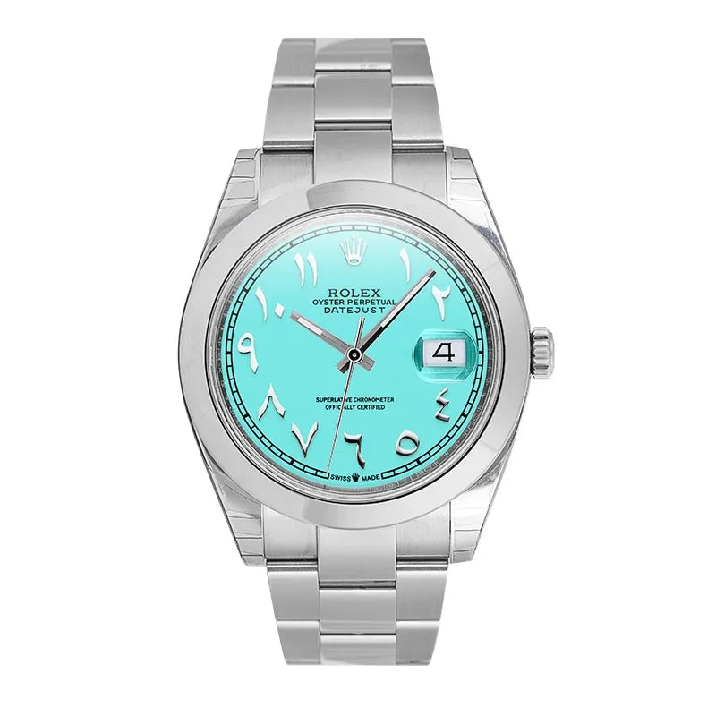 Full view of Rolex Datejust 41 126300 Steel with Custom Tiffany Blue Arabic Dial