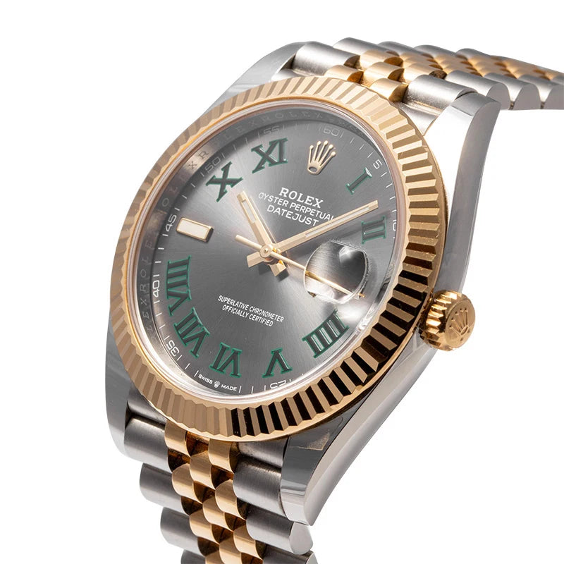 Side view of Rolex Datejust 41 Steel Yellow Gold Wimbledon Dial 126333