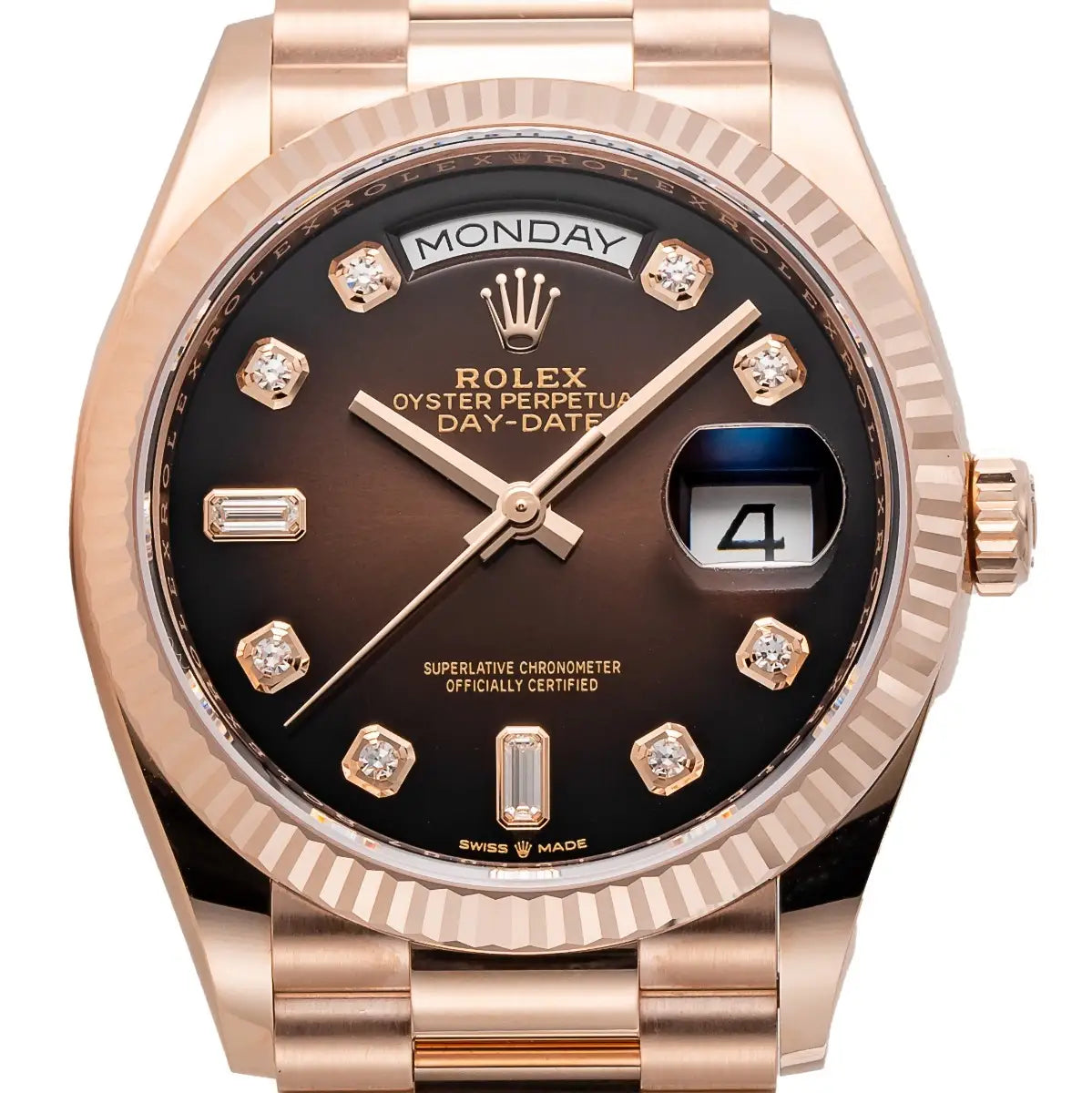 Rolex Day-Date 36 18ct Everose Gold Brown Ombré Diamond Dial 128235