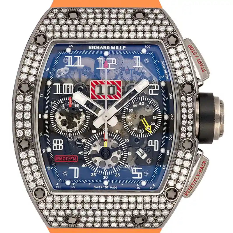 Close up - RM 11 White Gold with Custom Diamond Set Bezel
