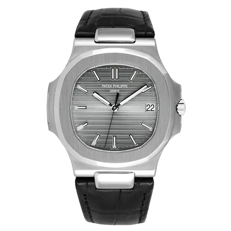 Full view - PP Nautilus 5711G-001 White Gold Black Leather Strap