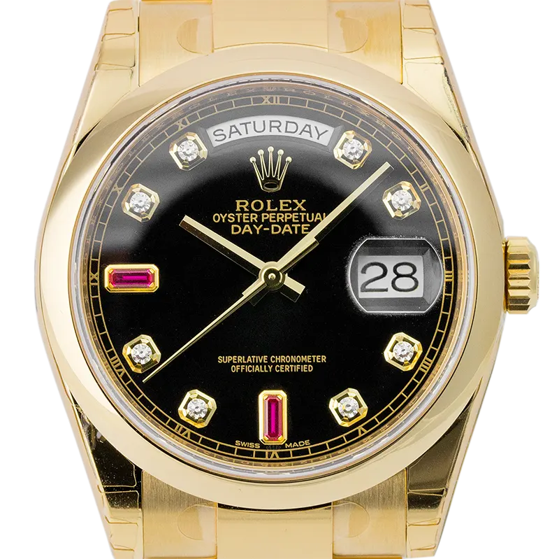 Rolex Day-Date 36mm Yellow Gold Black Diamond Oyster 118208