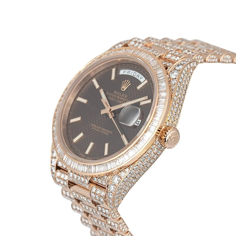 Side view of Rolex Day-Date 40 Rose Gold Chocolate Dial 228235
