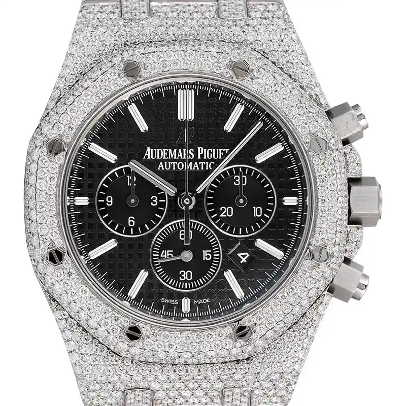 Custom Diamond Set AP Royal Oak Chronograph Black Dial Watch