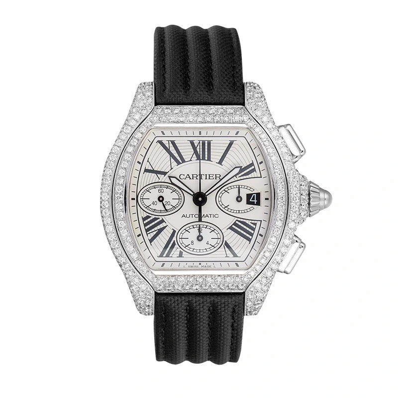 Full view of Cartier Roadster Chronograph XL Black Strap W62019X6