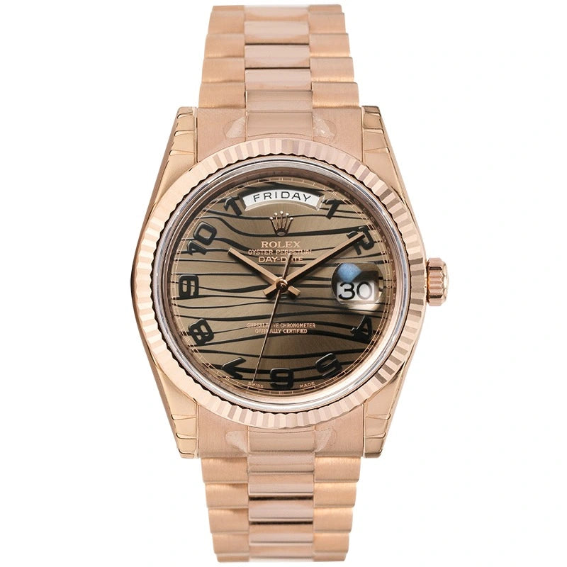 Full view of Rolex Day-Date 36 18ct Everose Gold Wave Dial 118235
