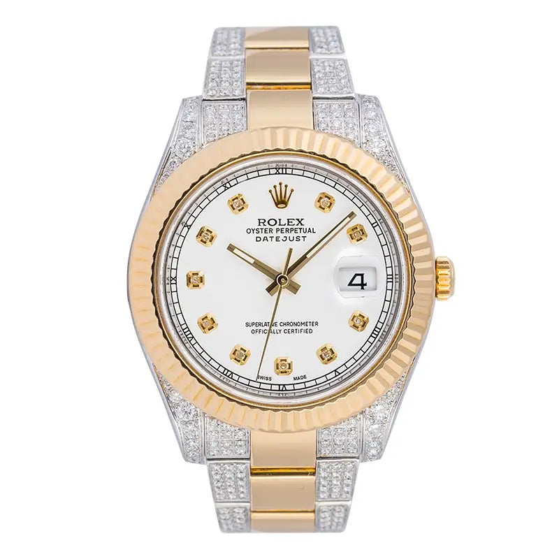 Full view of Rolex Datejust II custom diamond set 116333