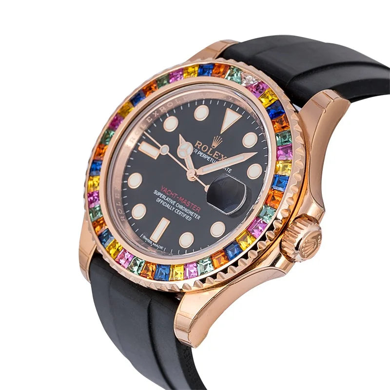 Side view of Rolex Yacht-Master 116655 Custom Tutti Frutti Gem Set Bezel