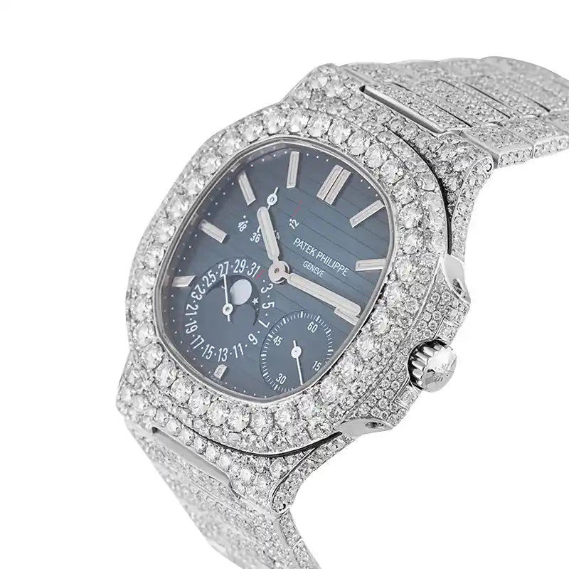 Side view - PP Nautilus 5712 in Steel Full Custom Diamond Set