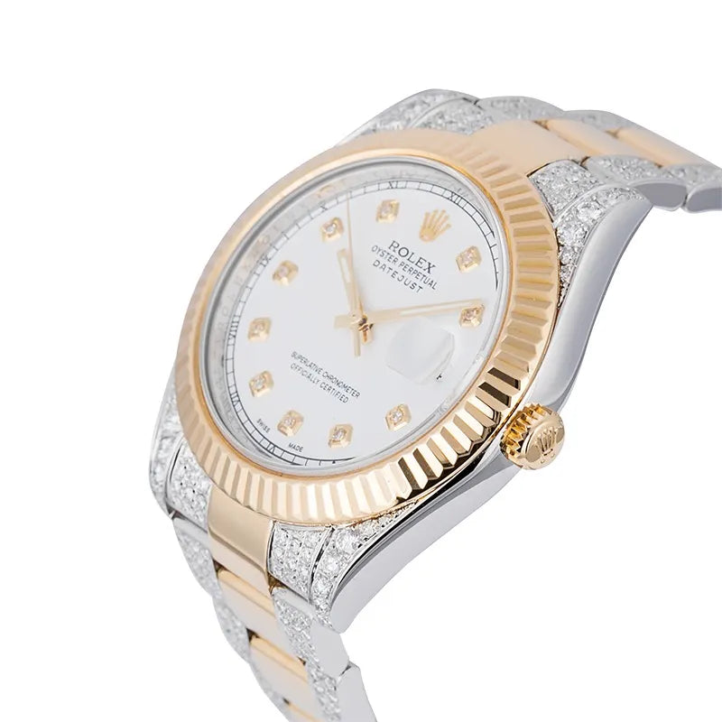 Side view of Rolex Datejust II 18ct yellow gold custom diamond set 116333