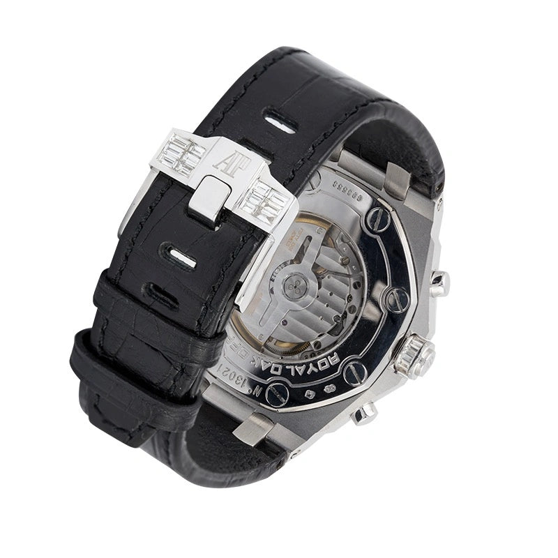 Back view - White Gold AP Royal Oak Offshore set with Baguette-Cut Diamonds