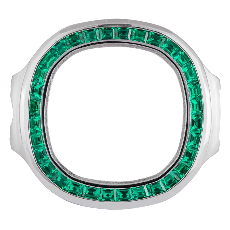 Custom White Gold Bezel Set with Green Emeralds for Patek Philippe 5711