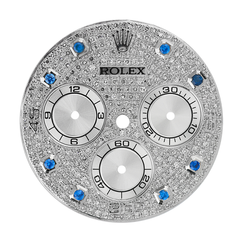 Rolex Daytona Diamond Pave Blue Precious Stone Hour Markers Custom Dial