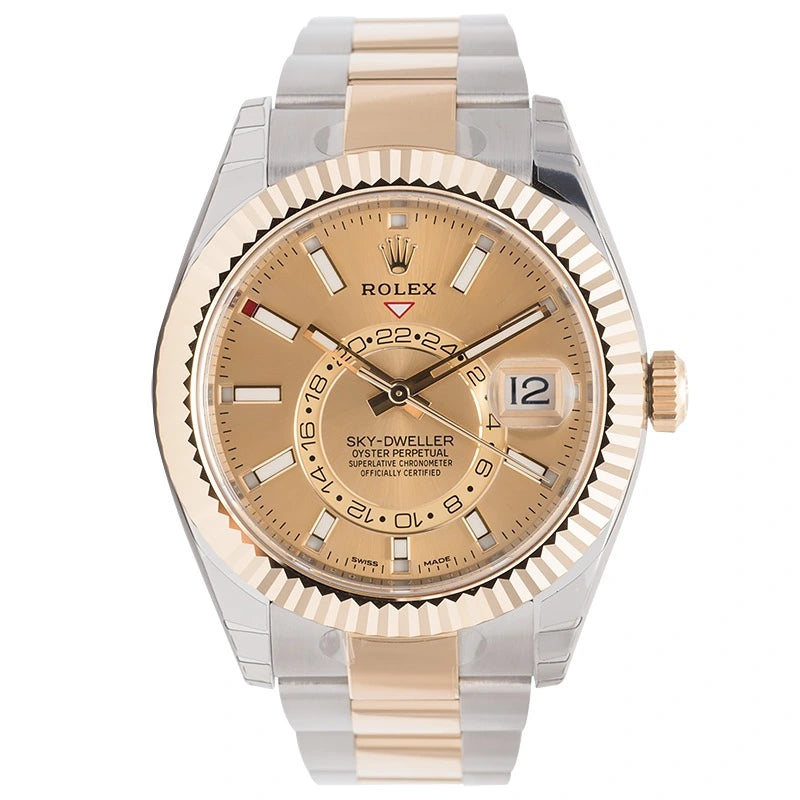 Full view of Rolex Sky-Dweller Steel & Yellow Gold Champagne Index Markers Dial 326933