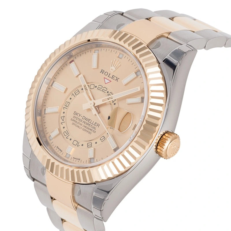 Side view of Rolex Sky-Dweller Steel & Yellow Gold Champagne Index Markers Dial 326933