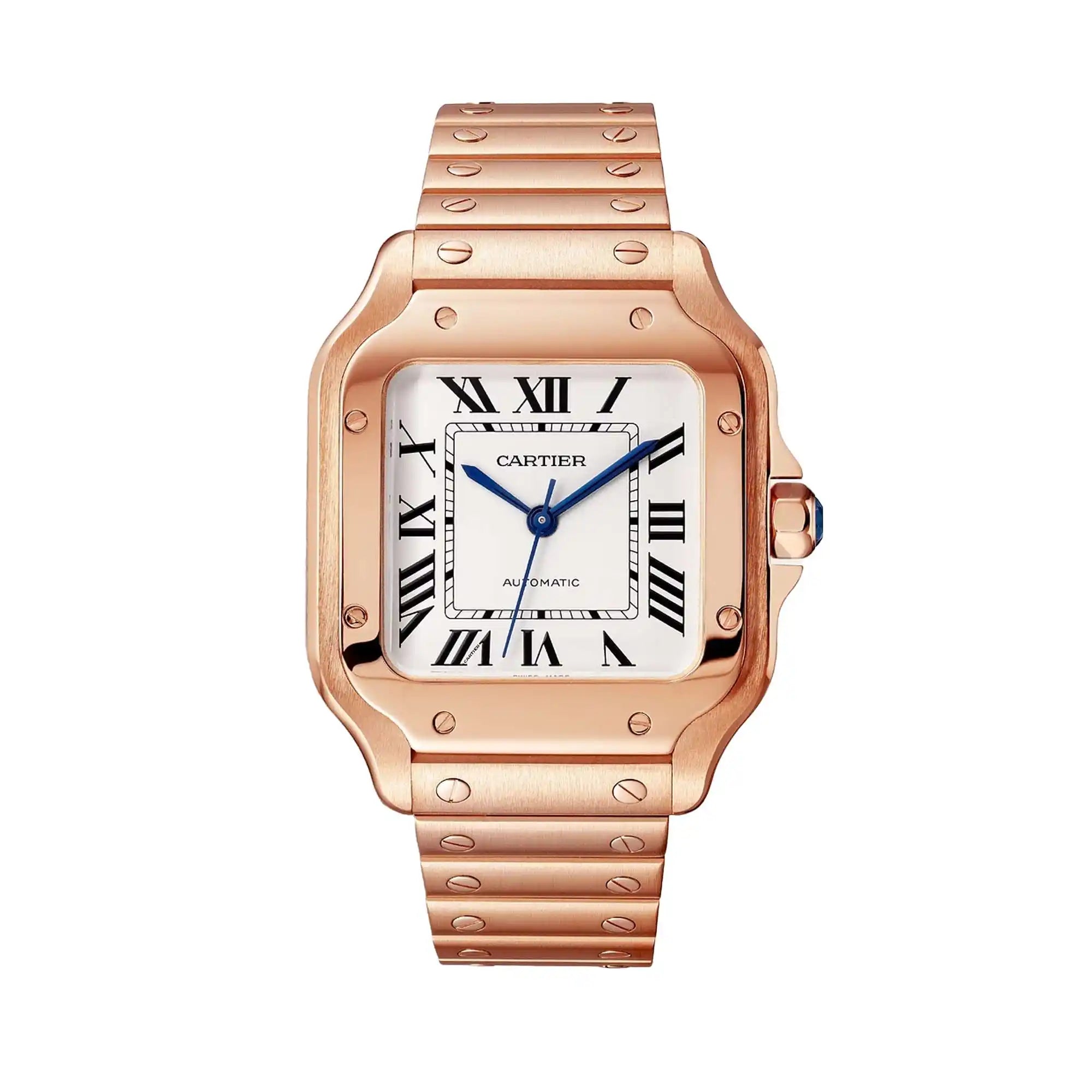 Full view of Santos De Cartier Rose Gold White Dial Medium WGSA0031 Watch