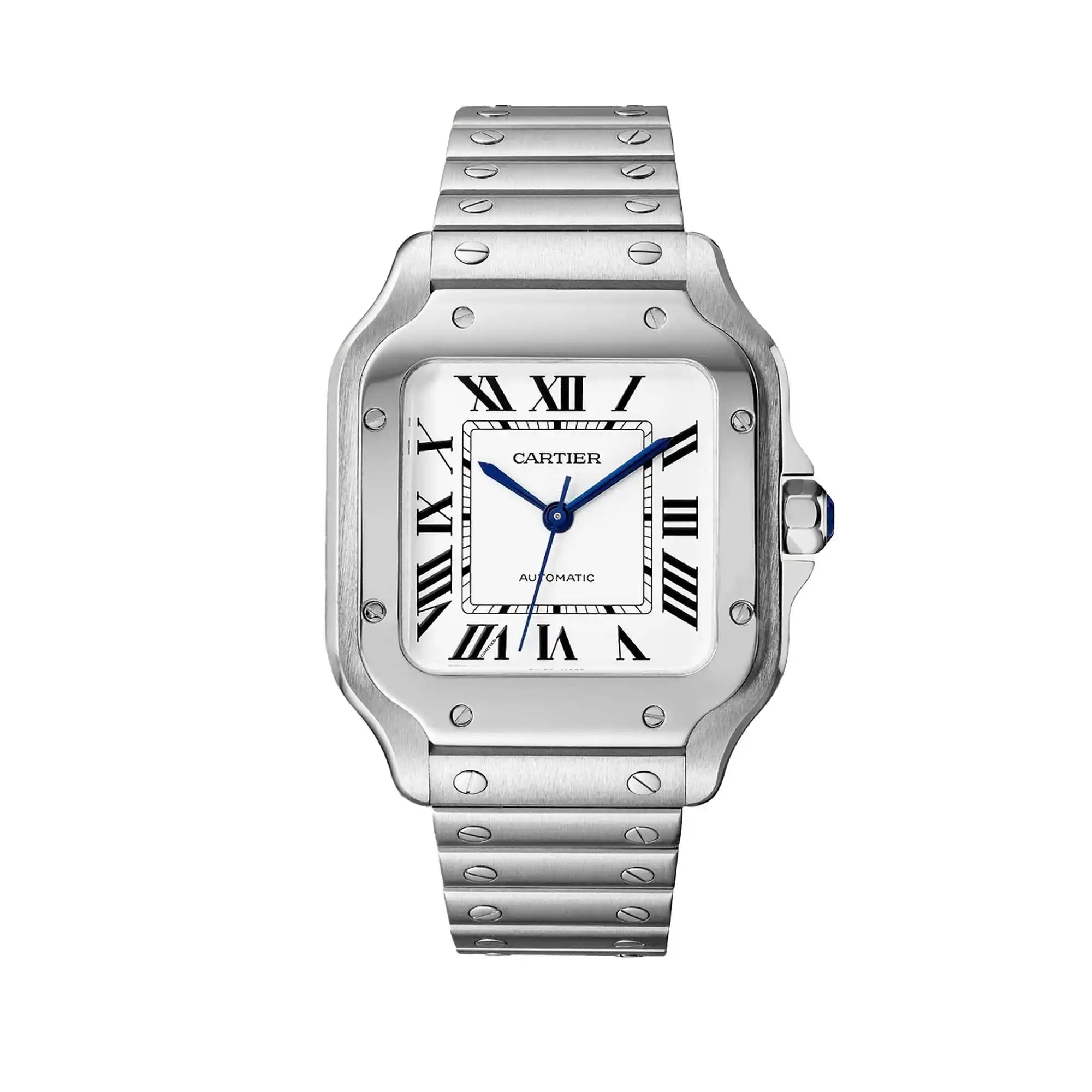 Full view of Santos De Cartier Steel White Dial Medium Watch WSSA0029