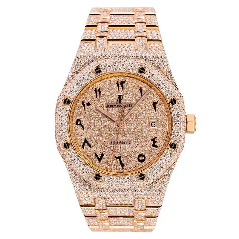 Full view of AP Royal Oak 41 Rose Gold Custom Diamond Set