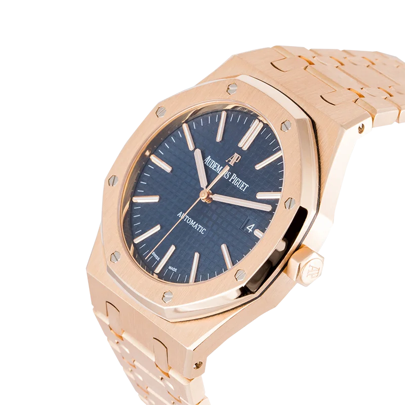 Side view of AP Royal Oak 41mm Full Rose Gold Blue Dial 15400OR.OO.1220OR.03