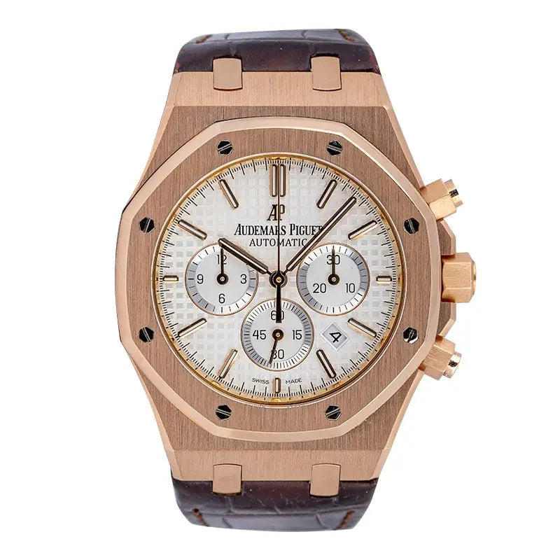 Full view of AP Royal Oak Chronograph 41mm Rose Gold White Dial