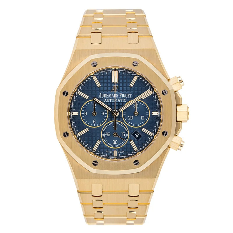 Full view of AP Royal Oak Chronograph Yellow Gold Blue Dial