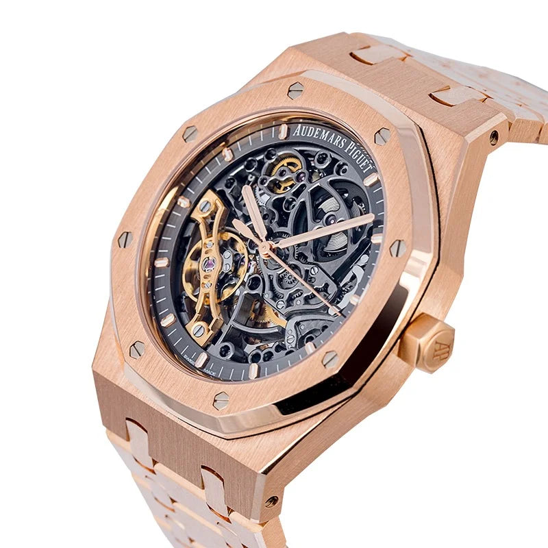 Side view of AP Royal Oak Double Balance Wheel Openworked Rose Gold 15407OR.OO.1220OR.01