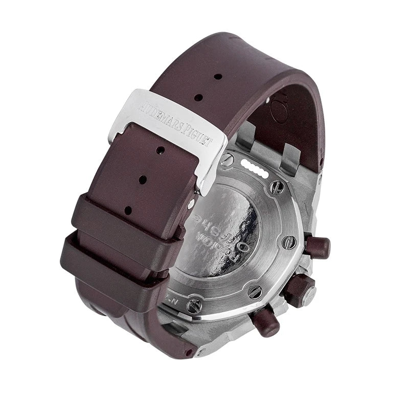 Back case view of AP Royal Oak Offshore 37mm rubber strap 26048SK.ZZ.D066CA.01