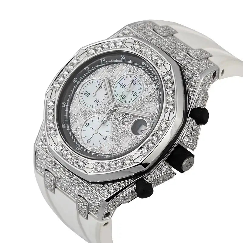 Side view of AP Royal Oak Offshore 42mm Steel Custom Diamond Set
