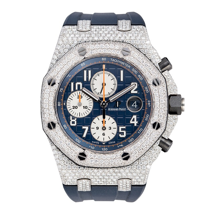 full view of AP Royal Oak Offshore Navy Custom Diamond Set 26470ST.OO.A027CA.01