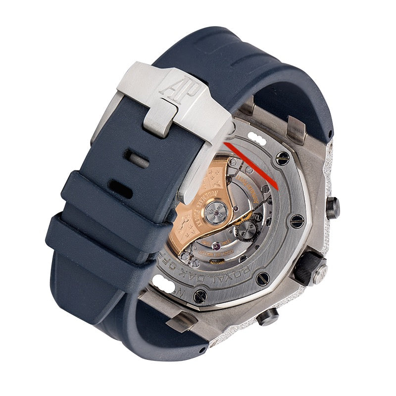 clasp side of full view of AP Royal Oak Offshore Navy Custom Diamond Set 26470ST.OO.A027CA.01