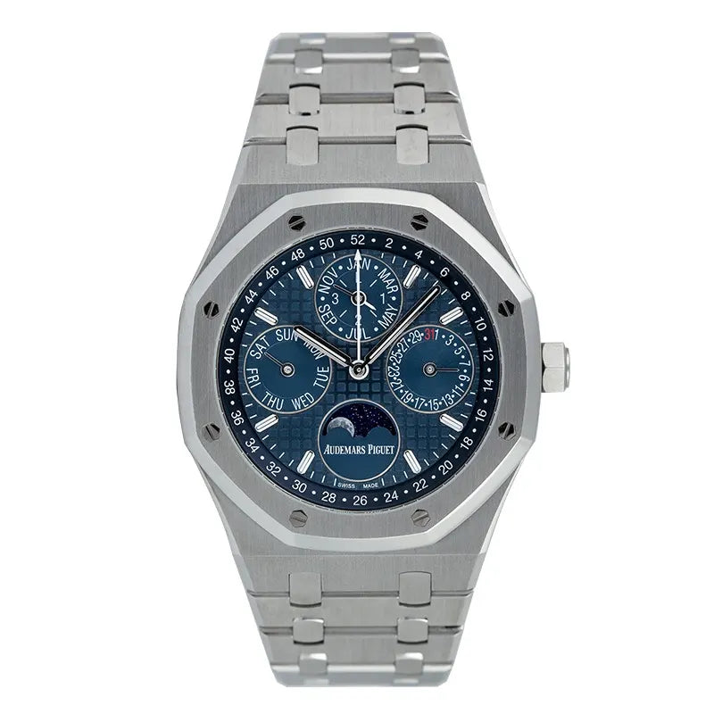 Full view of AP Royal Oak Perpetual Calendar Blue Dial 26574ST.OO.1220ST.02