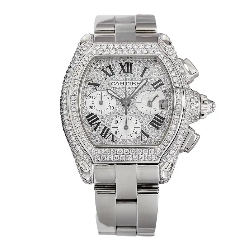 Full view of Cartier Roadster Chronograph XL Custom Diamond Watch W62019X6