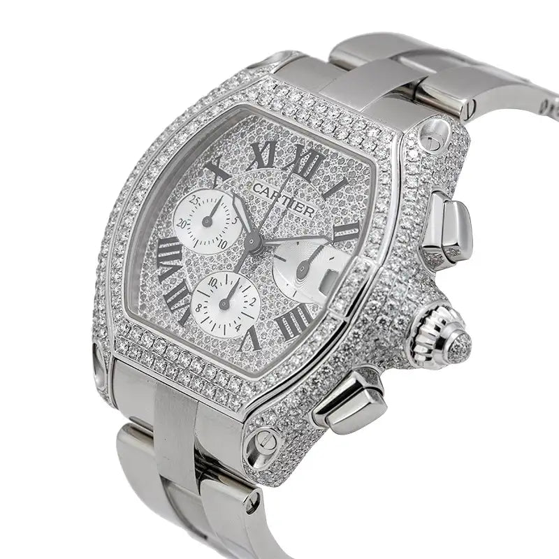 Side view of Cartier Roadster Chronograph XL Custom Diamond Watch W62019X6