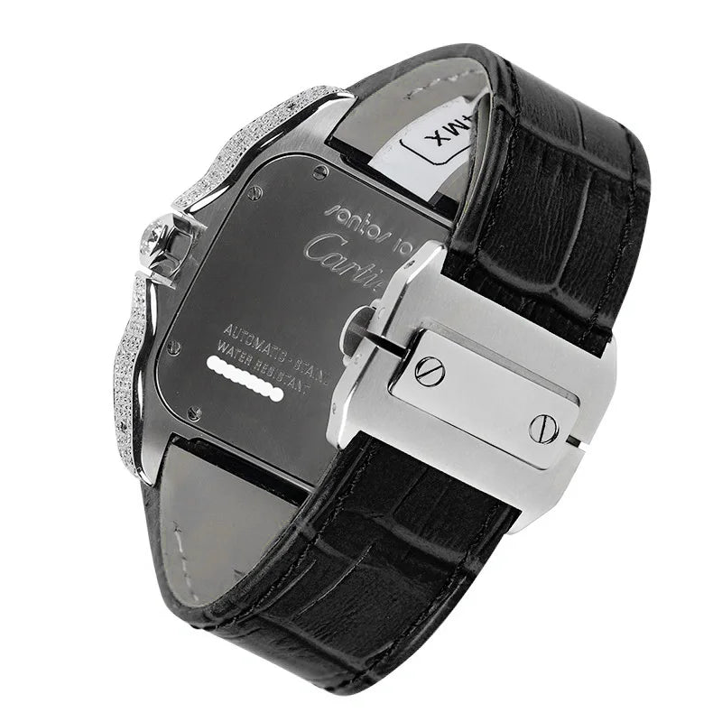 Back view of Cartier Santos 100 L Watch Black Leather Strap W20073X8