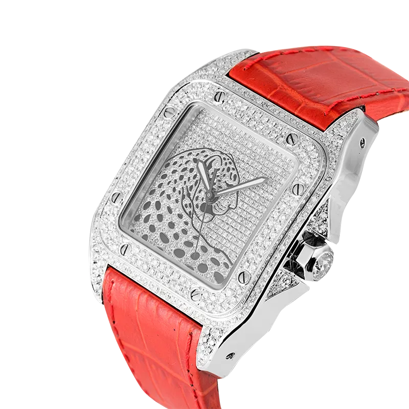 Side view of Cartier Santos 100 L Panthère Diamond Set Custom Watch W20073X8