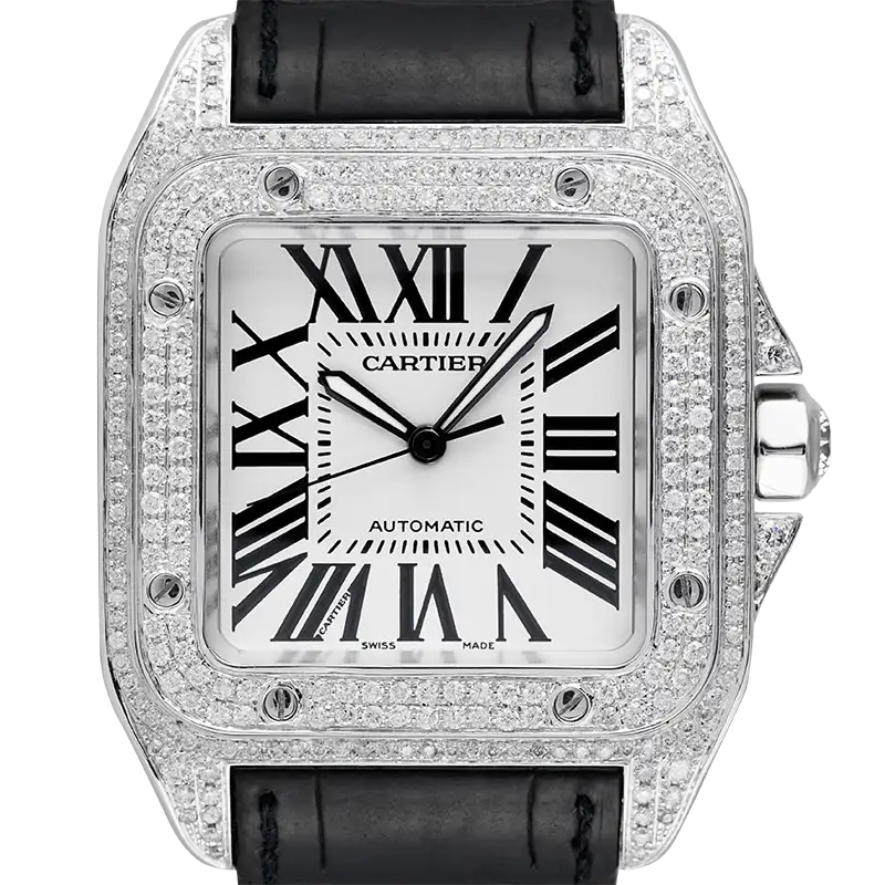 Cartier Santos 100 Large Diamond Set White Dial W20073X8