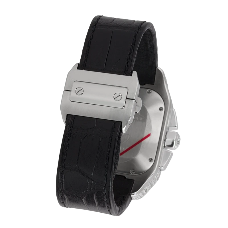 Back view of Cartier Santos 100 XL with black alligator strap W20090X8