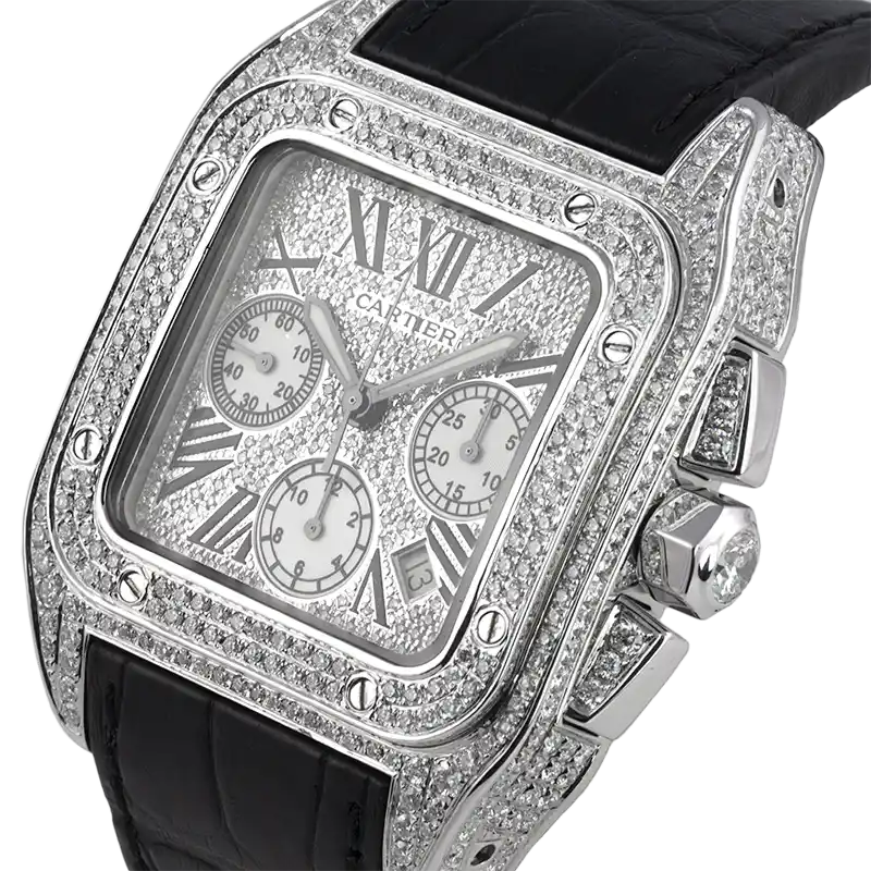 Close-Up view of Cartier Santos 100 XL Chronograph W20090X8