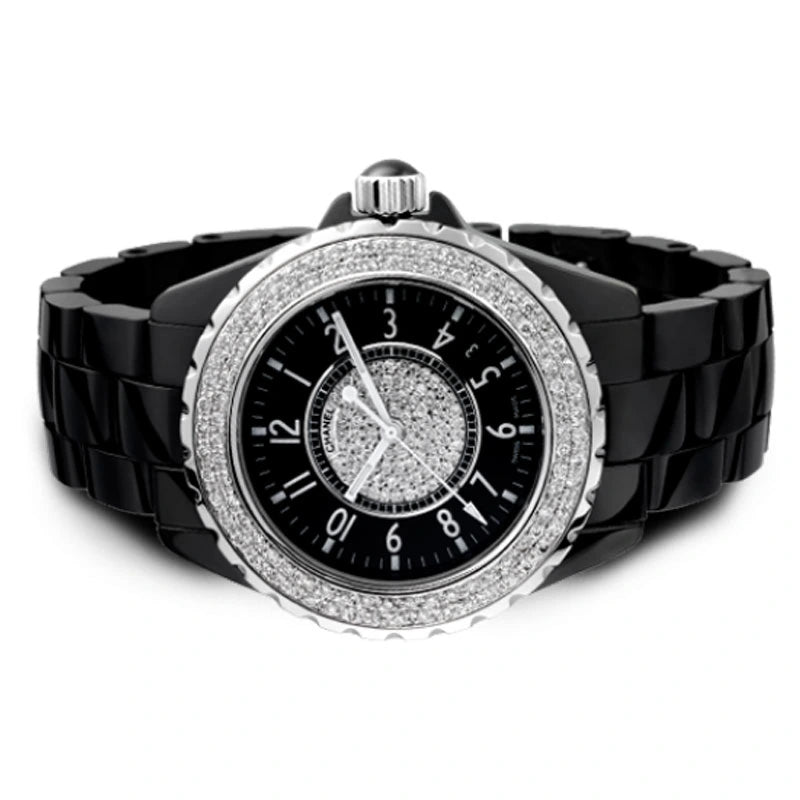 Side view of Chanel J12 38mm H0685 centre paved dial