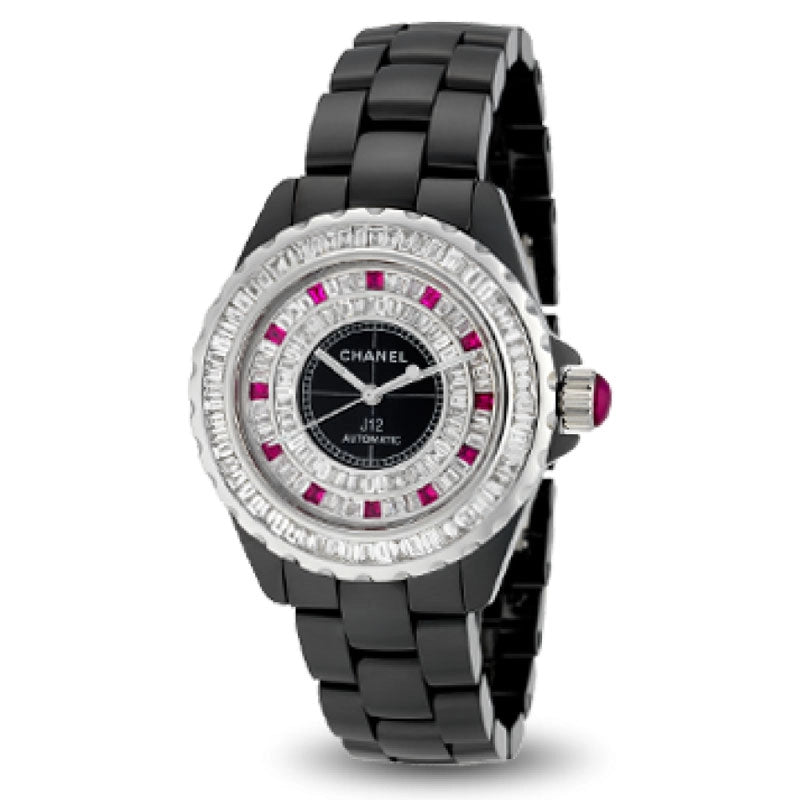 Chanel J12 38mm H0685 with a baguette diamond dial & ruby cut indicators