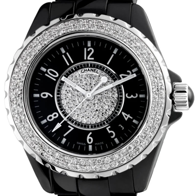 Close-Up view of Chanel J12 38mm H0685 centre paved dial