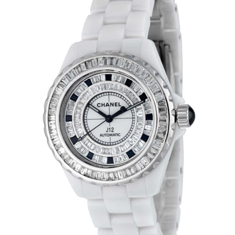 Chanel J12 38mm H0970 with a baguette cut diamond