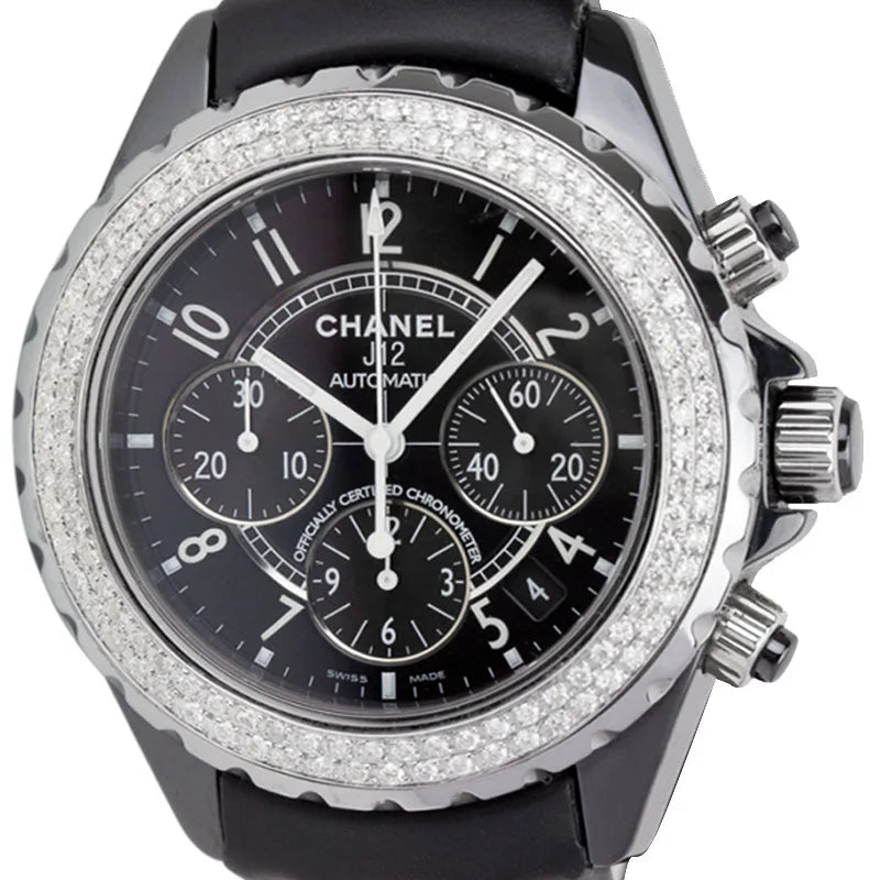Close-Up view of Chanel J12 Chronograph 41mm Leather Strap H0940