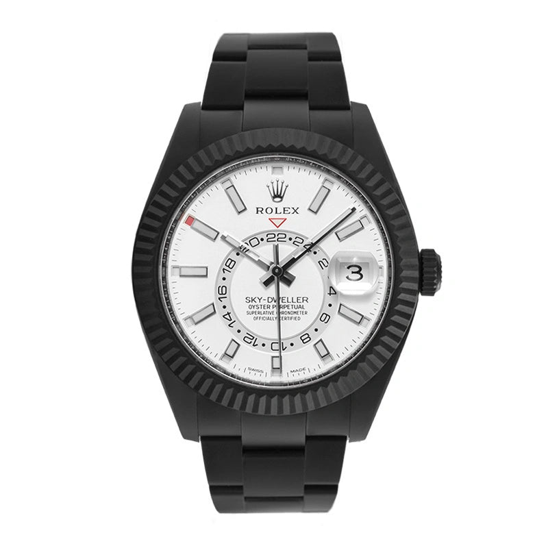Full view of Custom Black PVD Rolex Sky-Dweller Steel White Dial 326934