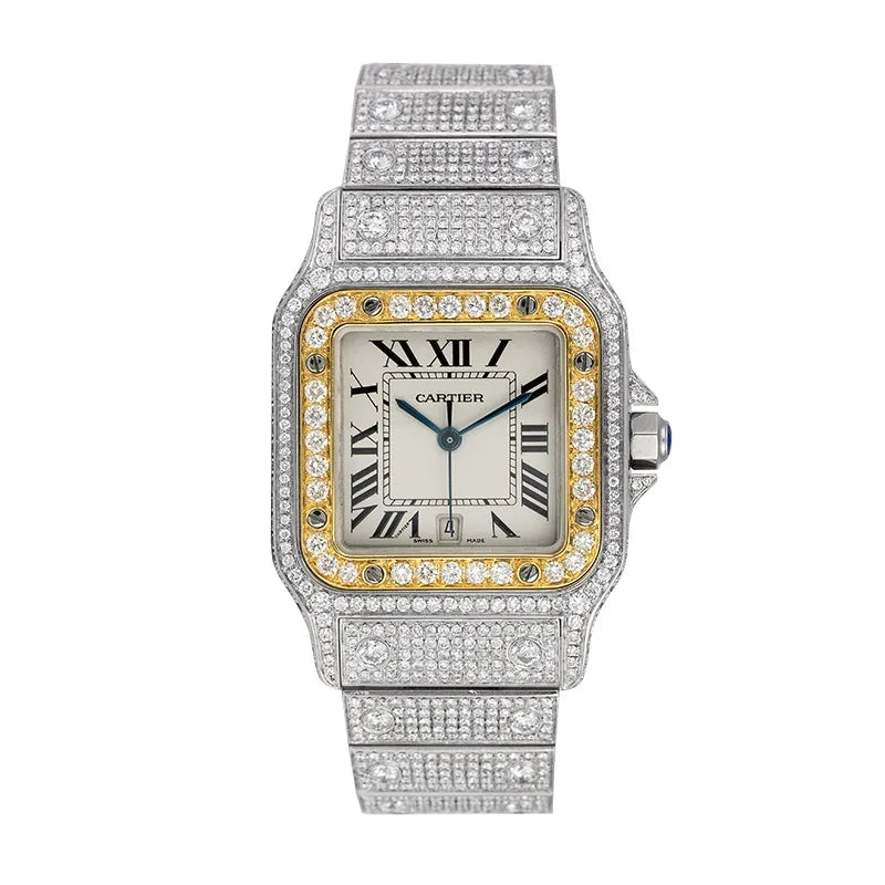 Full view of Custom Diamond Set Cartier Santos W20011C4