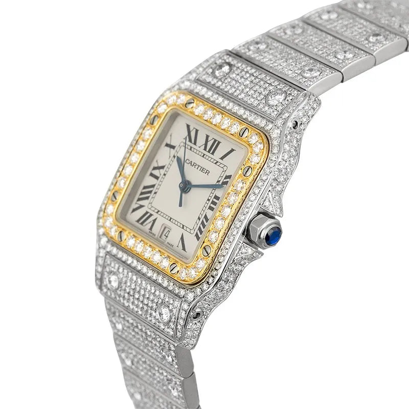 Side view of Custom Diamond Set Cartier Santos W20011C4